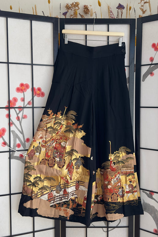 Palazzo Pants (Waist 78-86 cm) Upcycled Kimono Black