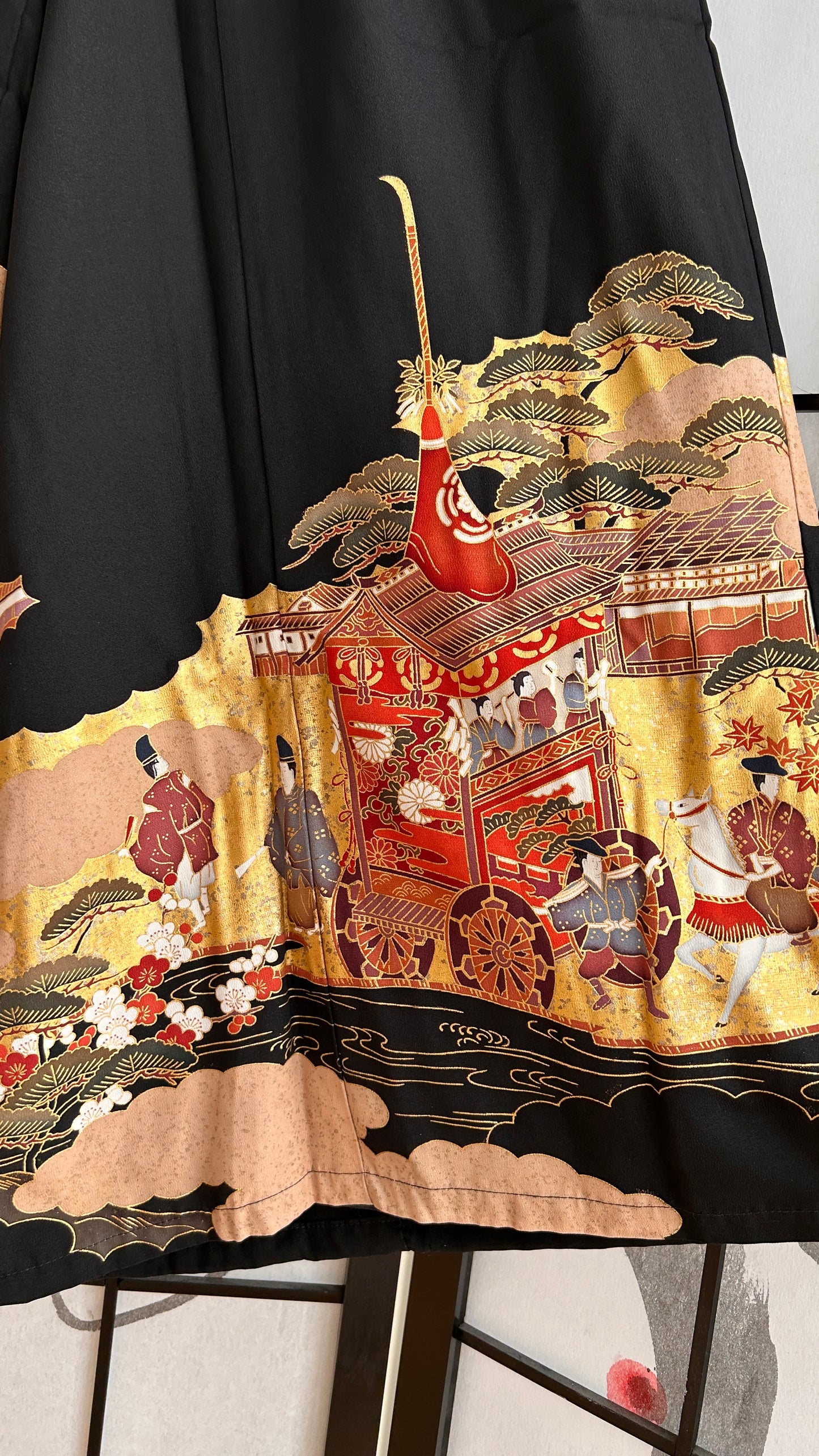 Palazzo Pants (Waist 78-86 cm) Upcycled Kimono Black