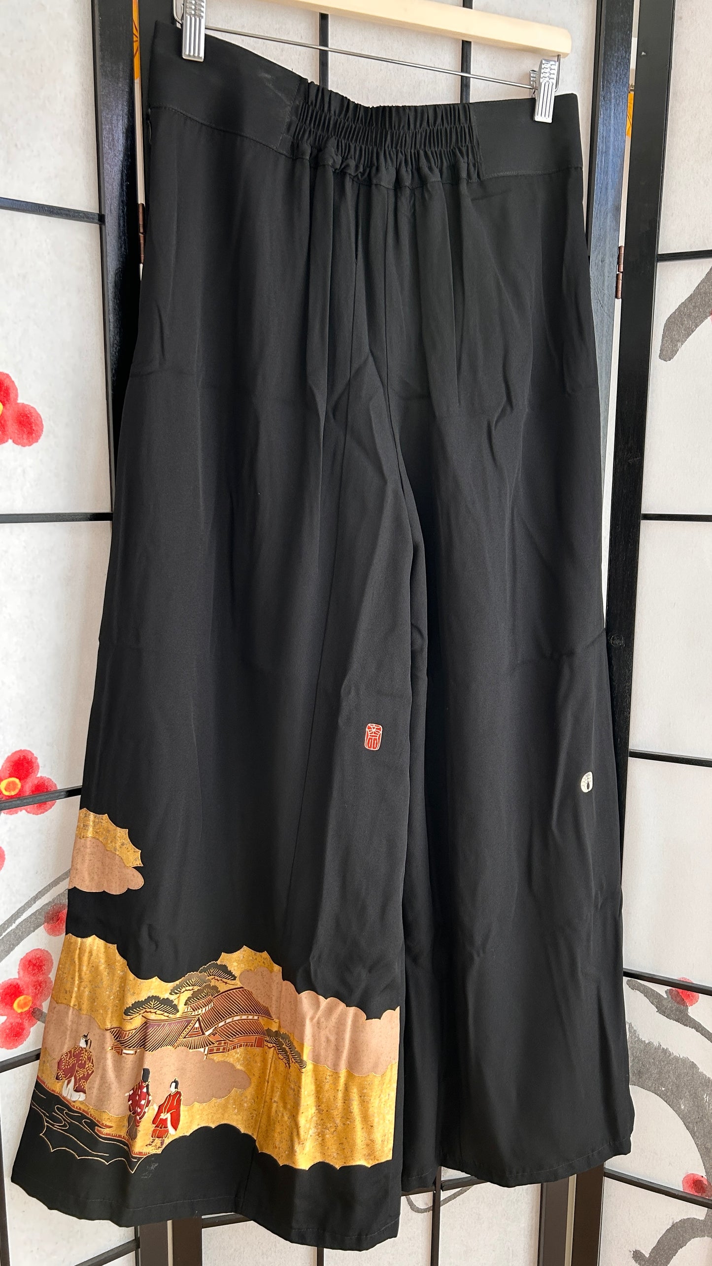 Palazzo Pants (Waist 78-86 cm) Upcycled Kimono Black