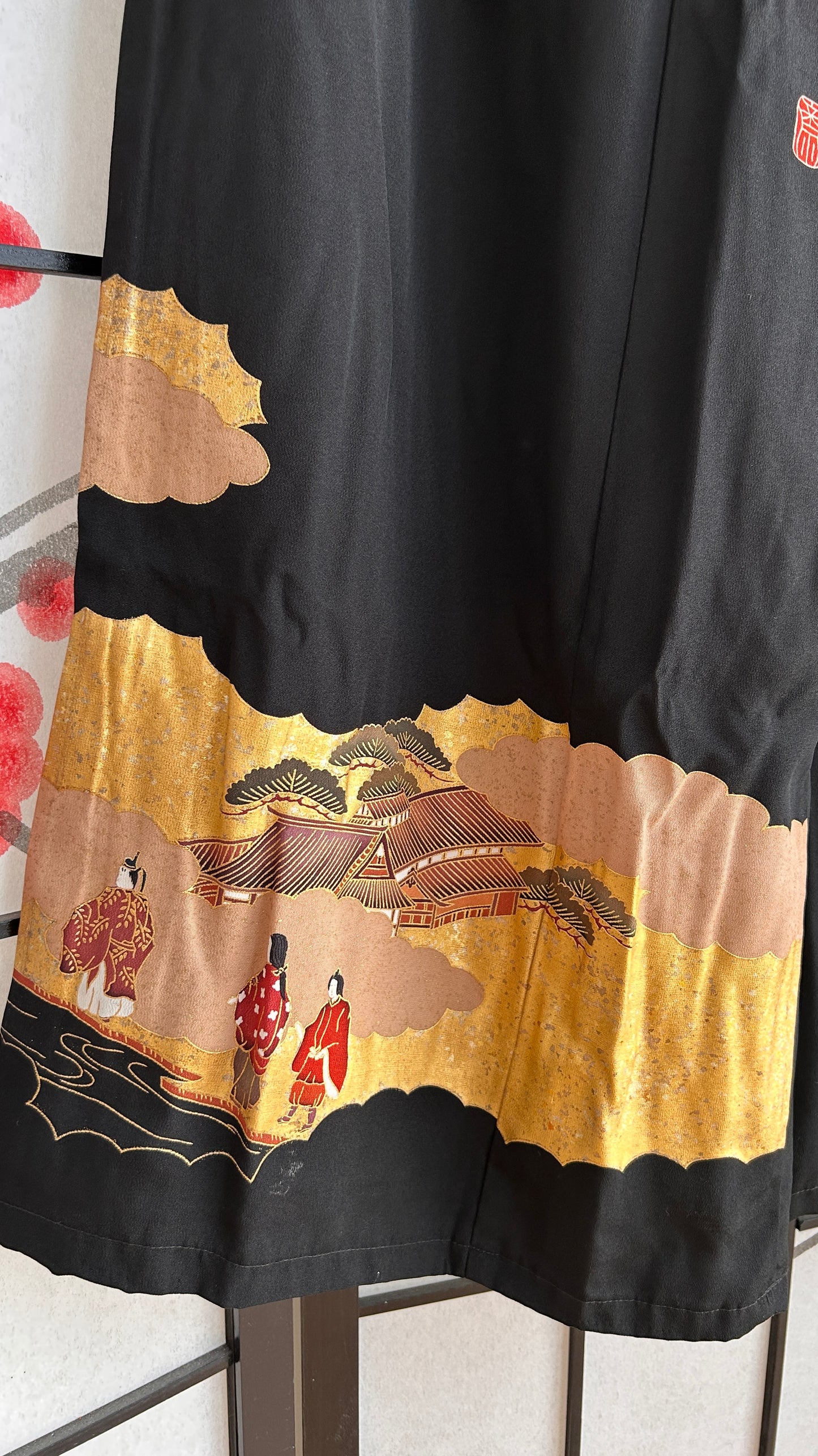 Palazzo Pants (Waist 78-86 cm) Upcycled Kimono Black