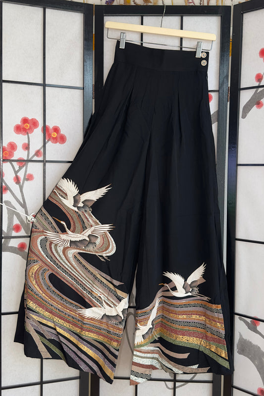 Palazzo Pants (Waist 58-66 cm) Upcycled Kimono Black