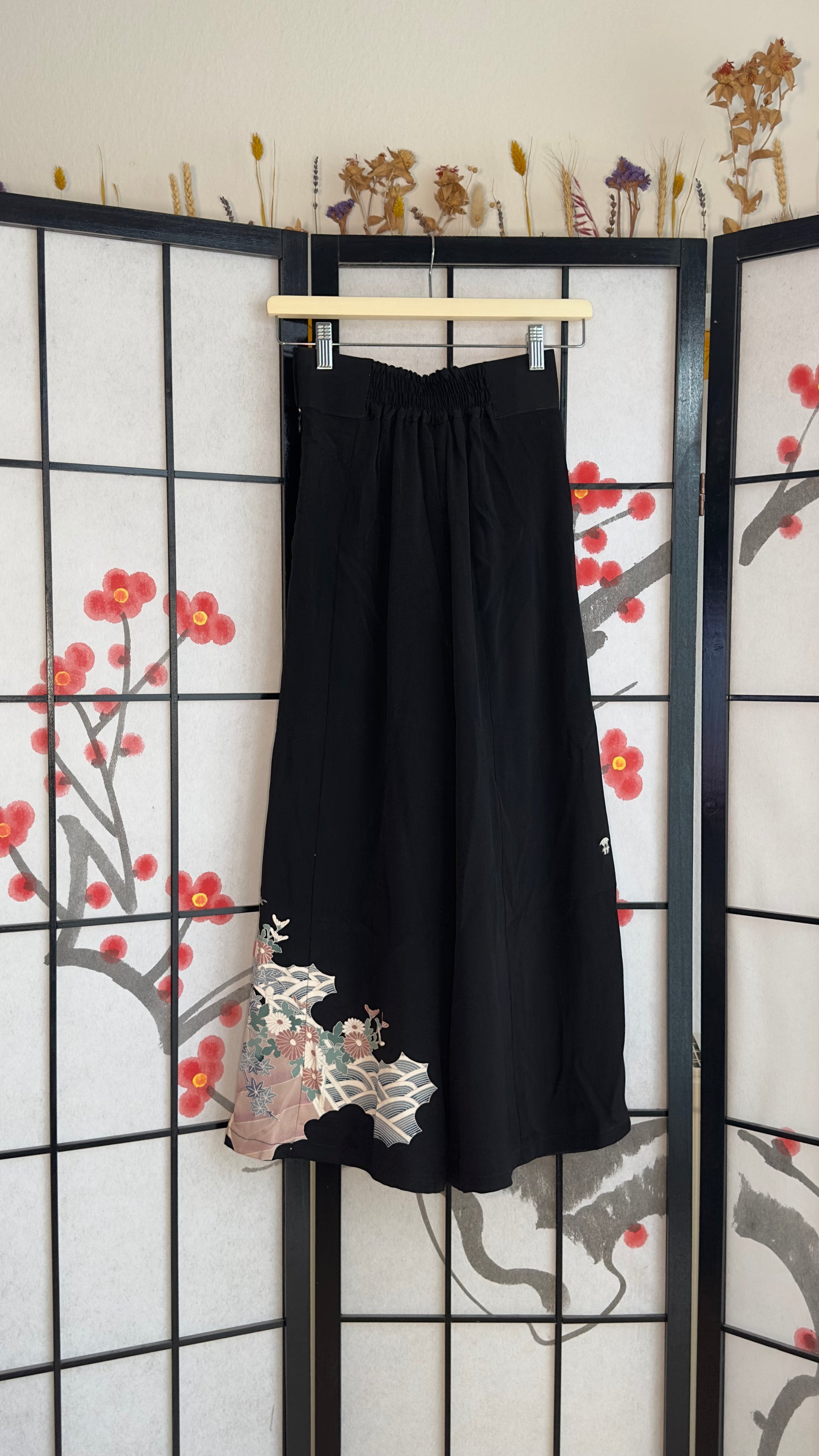 Palazzo Pants (Waist 63-71 cm) Upcycled Kimono Black