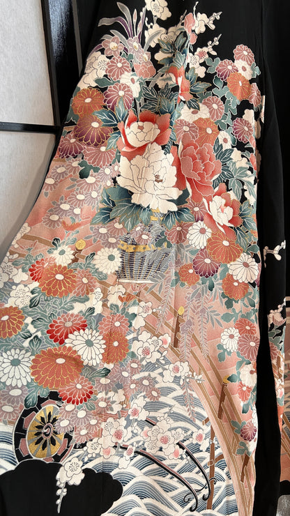 Palazzo Pants size S (Waist 63-71 cm) Upcycled Kimono Black