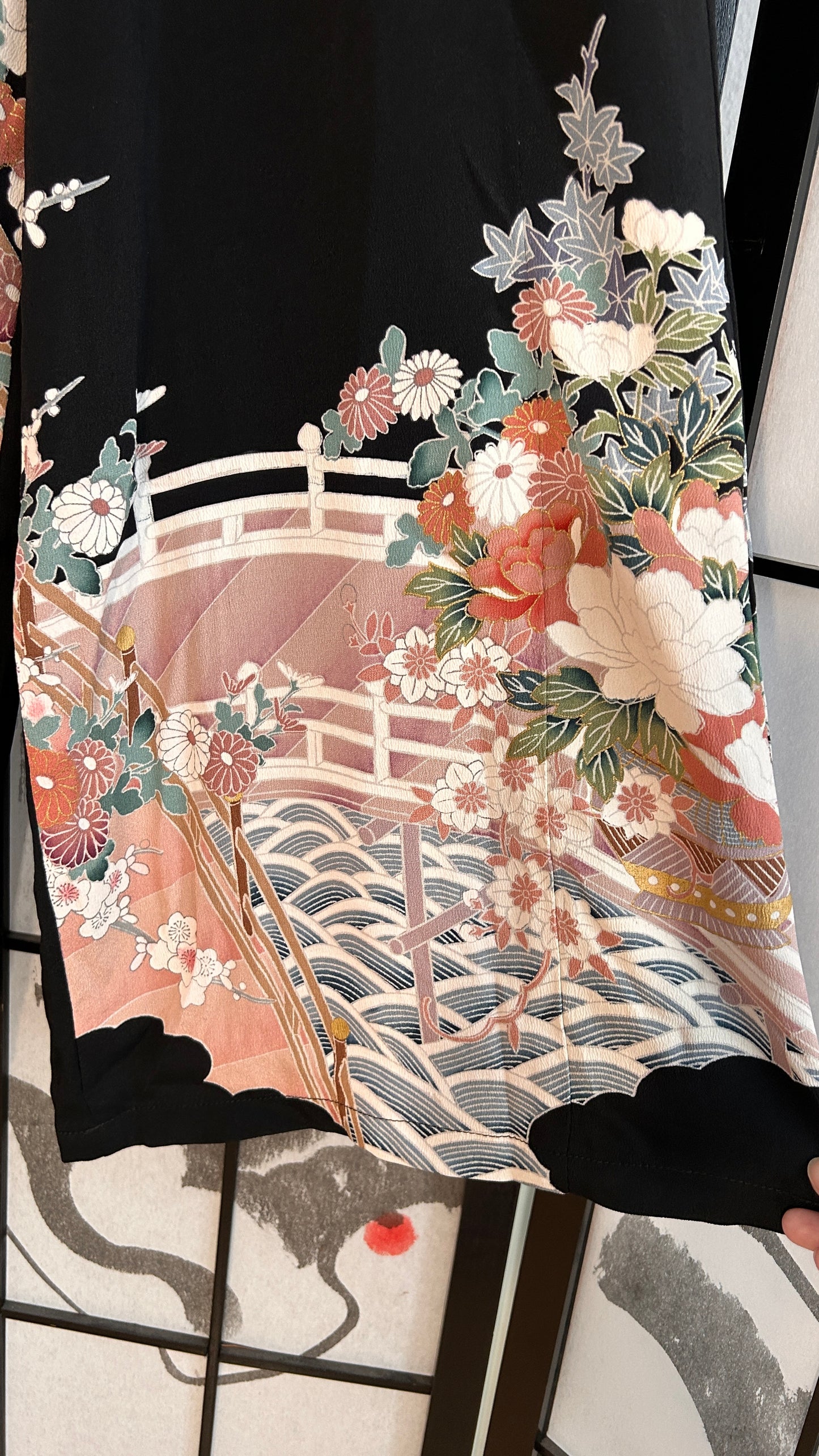 Palazzo Pants (Waist 63-71 cm) Upcycled Kimono Black