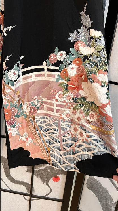 Palazzo Pants size S (Waist 63-71 cm) Upcycled Kimono Black