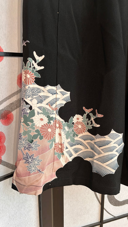 Palazzo Pants size S (Waist 63-71 cm) Upcycled Kimono Black