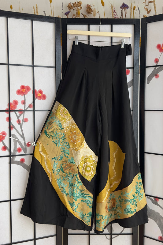 Palazzo Pants (Waist 63-71 cm) Upcycled Kimono Black