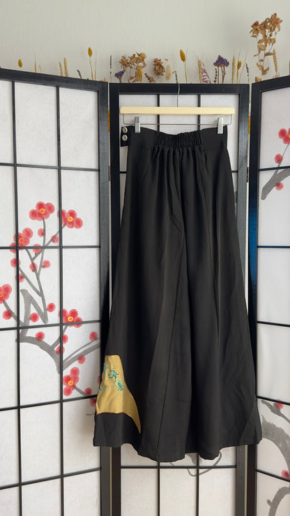 Palazzo Pants size S (Waist 63-71 cm) Upcycled Kimono Black