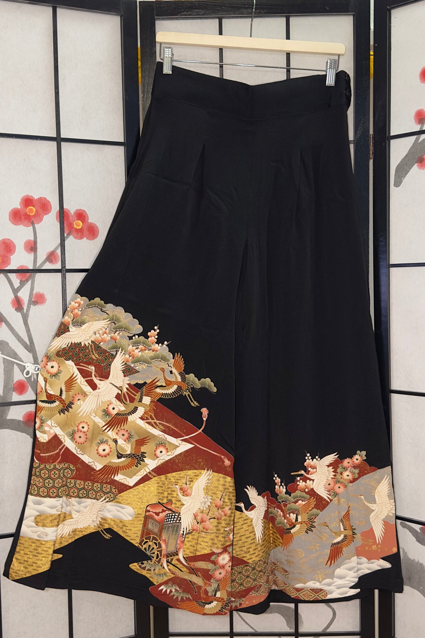 Palazzo Pants 2XLA (Waist 78-86 cm) Upcycled Kimono Black