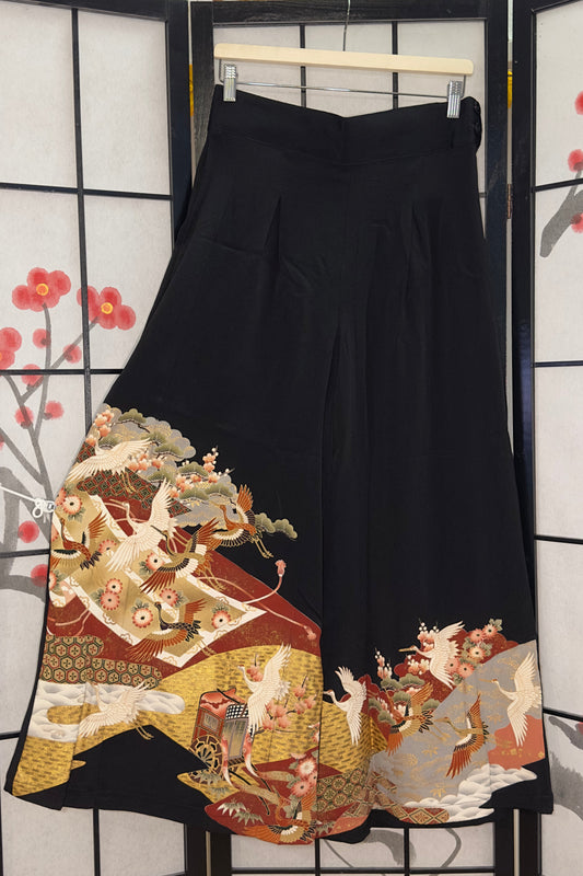Palazzo Pants 2XLA (Waist 78-86 cm) Upcycled Kimono Black