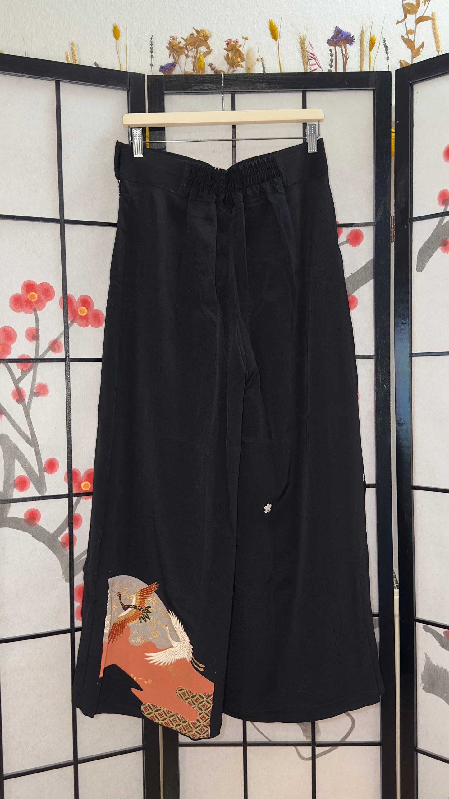 Palazzo Pants 2XLA (Waist 78-86 cm) Upcycled Kimono Black