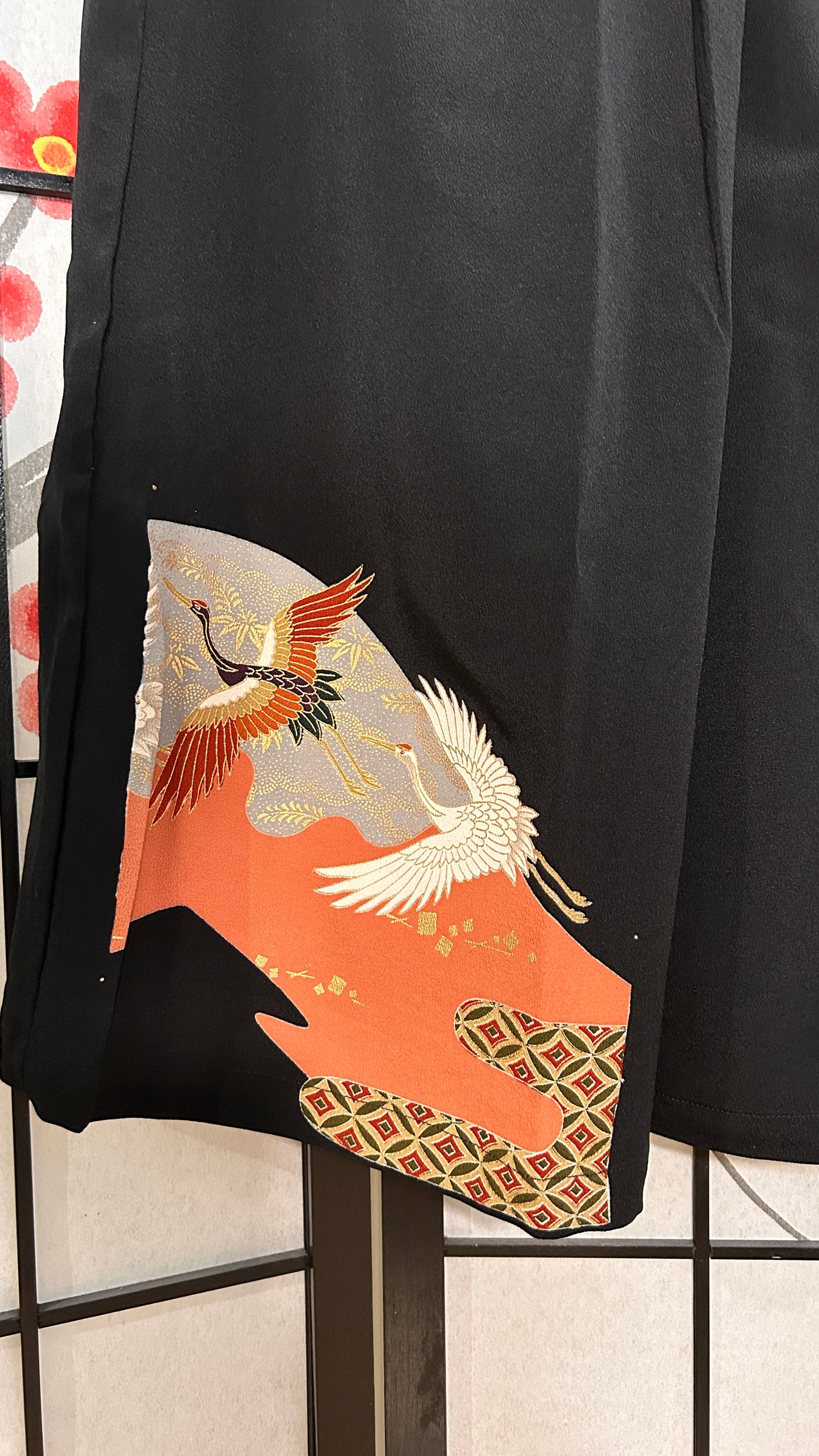 Palazzo Pants 2XLA (Waist 78-86 cm) Upcycled Kimono Black