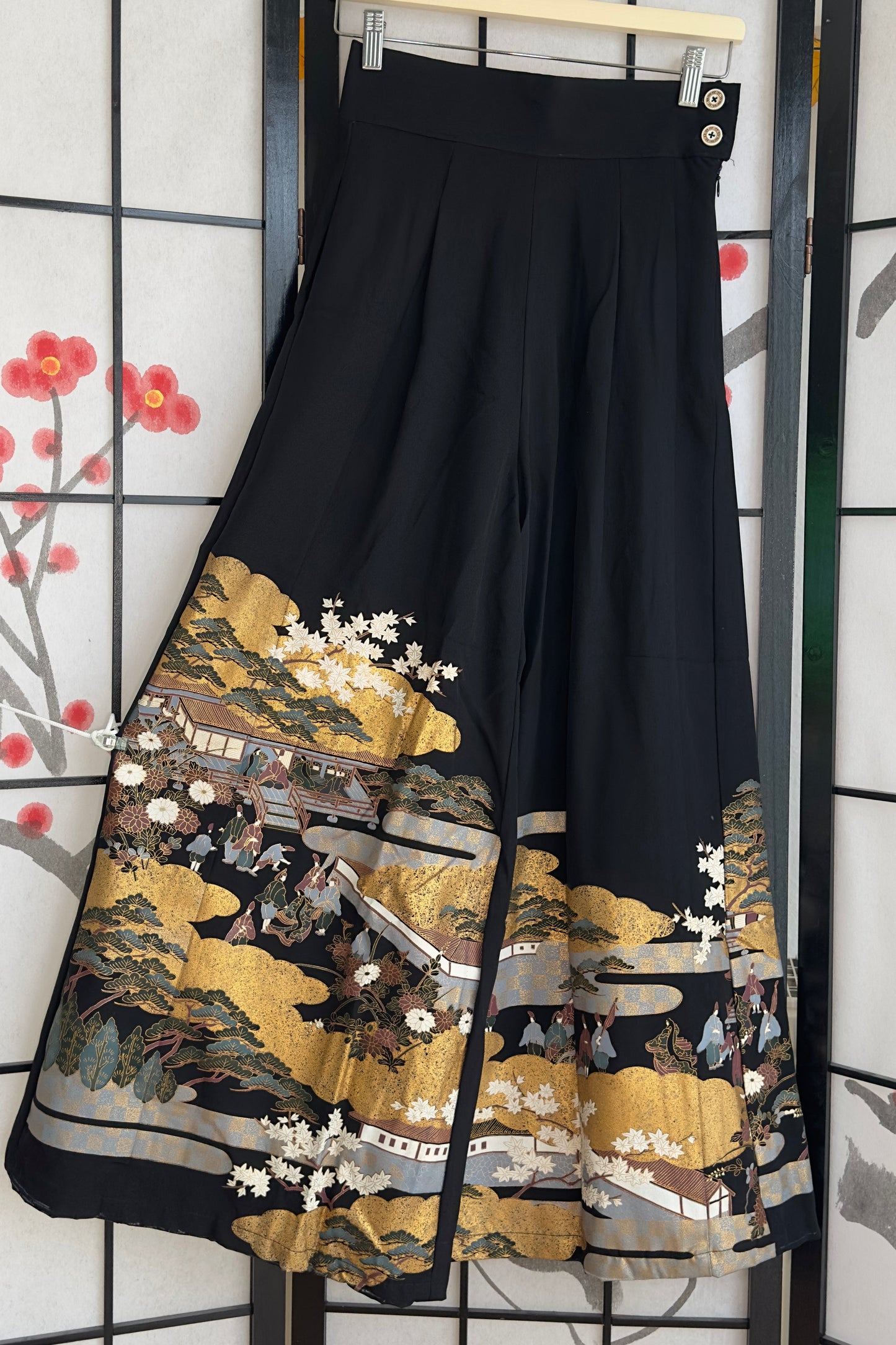 Palazzo Pants (Waist 63-71 cm) Upcycled Kimono Black
