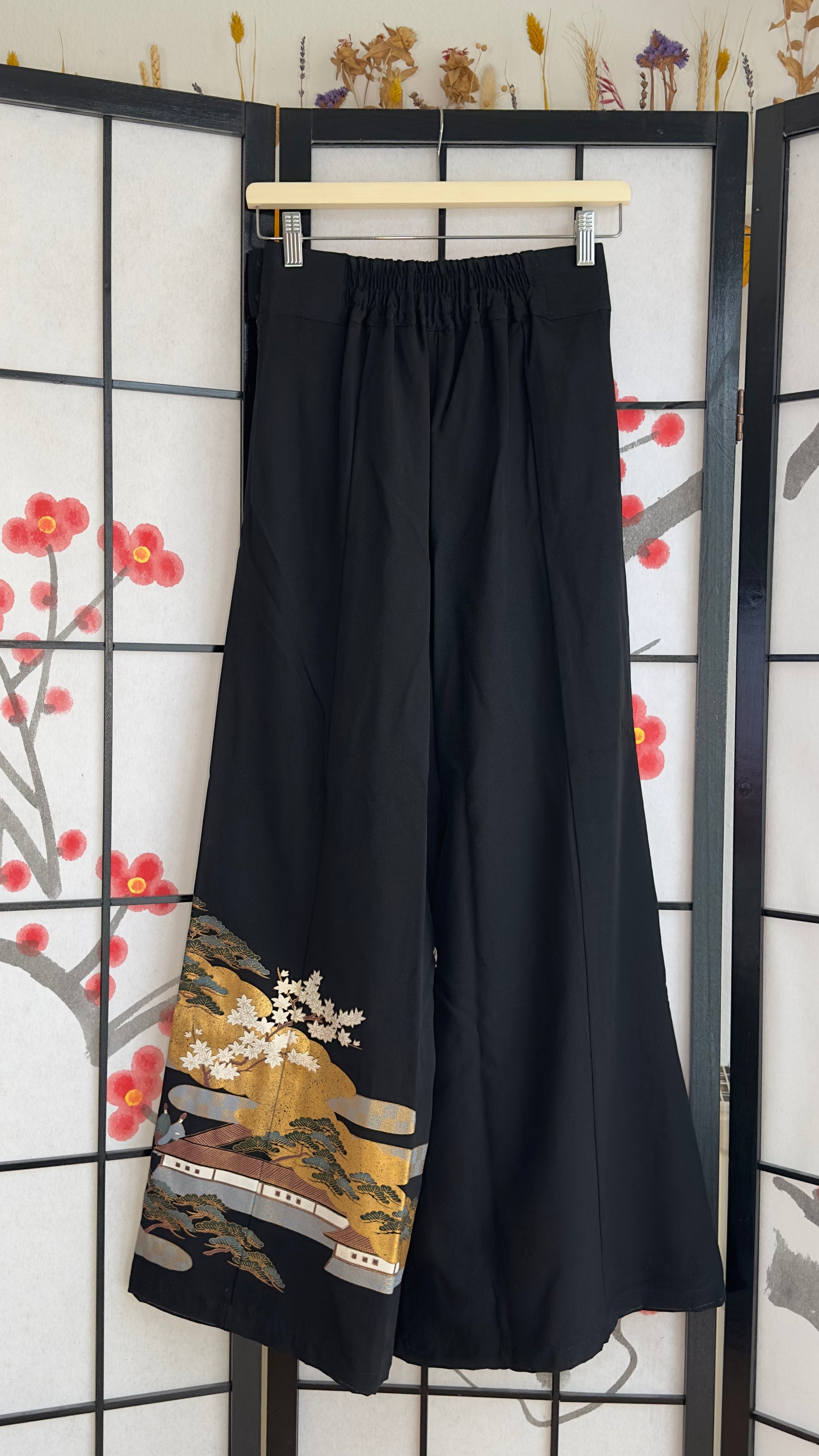Palazzo Pants (Waist 63-71 cm) Upcycled Kimono Black