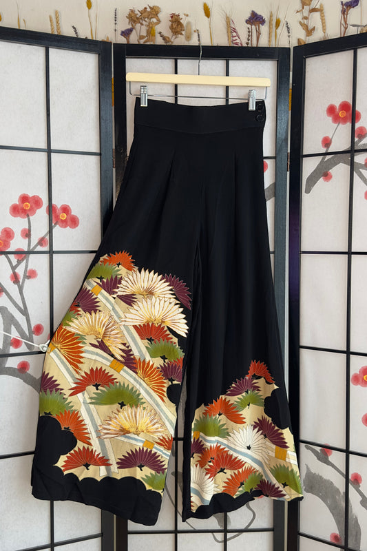 Palazzo Pants (Waist 63-71 cm) Upcycled Kimono Black