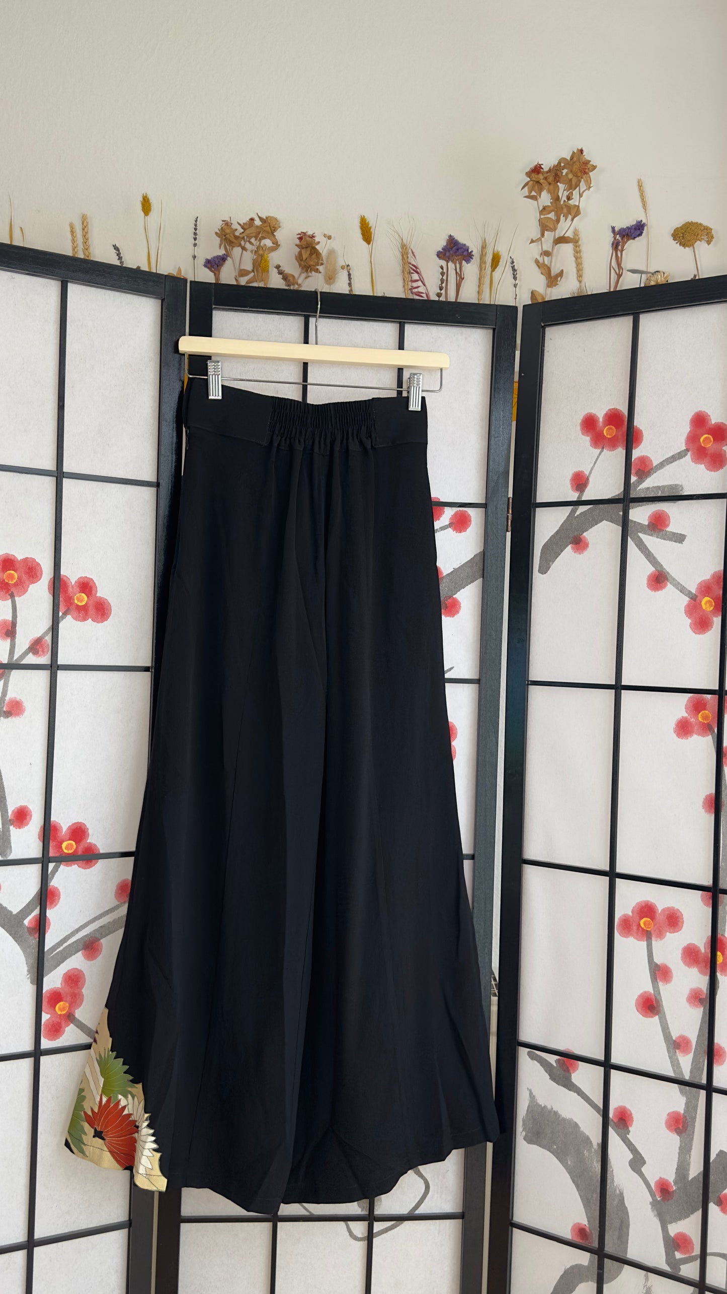 Palazzo Pants (Waist 63-71 cm) Upcycled Kimono Black