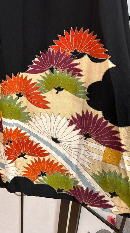 Palazzo Pants size S (Waist 63-71 cm) Upcycled Kimono Black