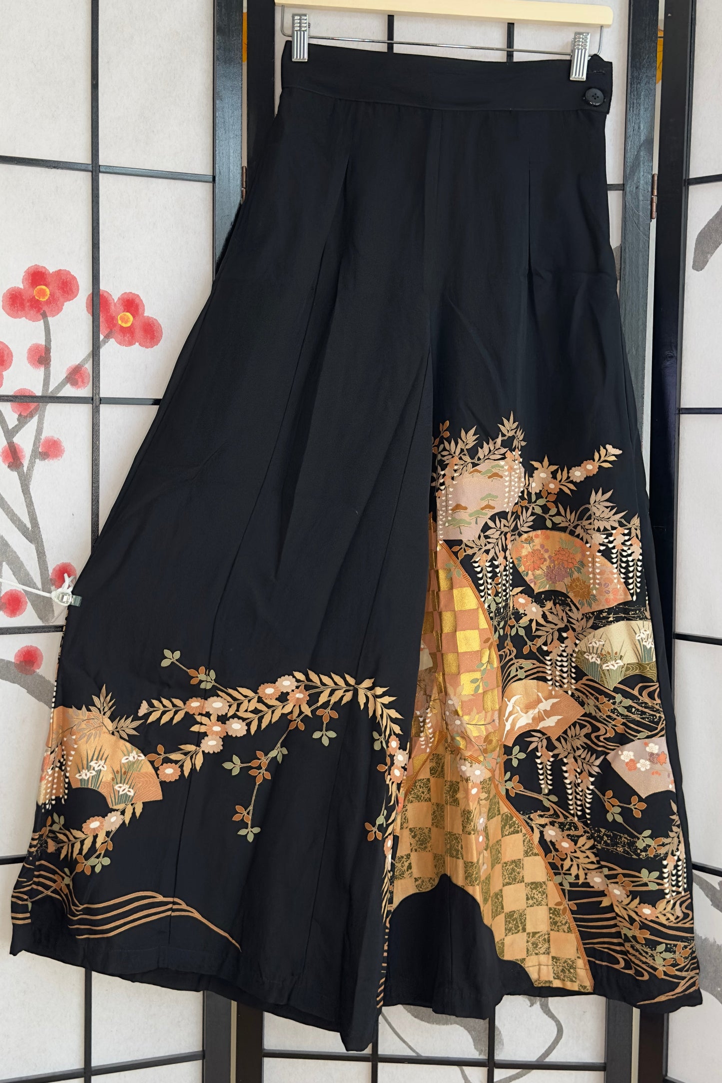 Palazzo Pants (Waist 63-71 cm) Upcycled Kimono Black