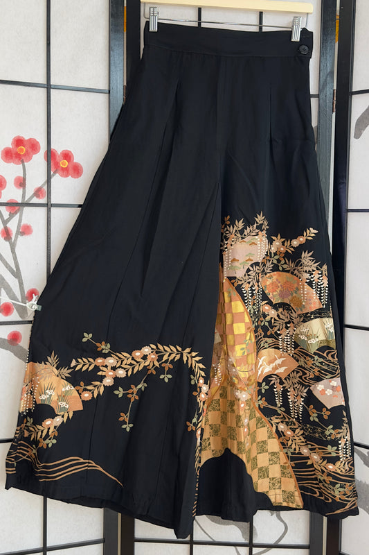 Palazzo Pants (Waist 63-71 cm) Upcycled Kimono Black