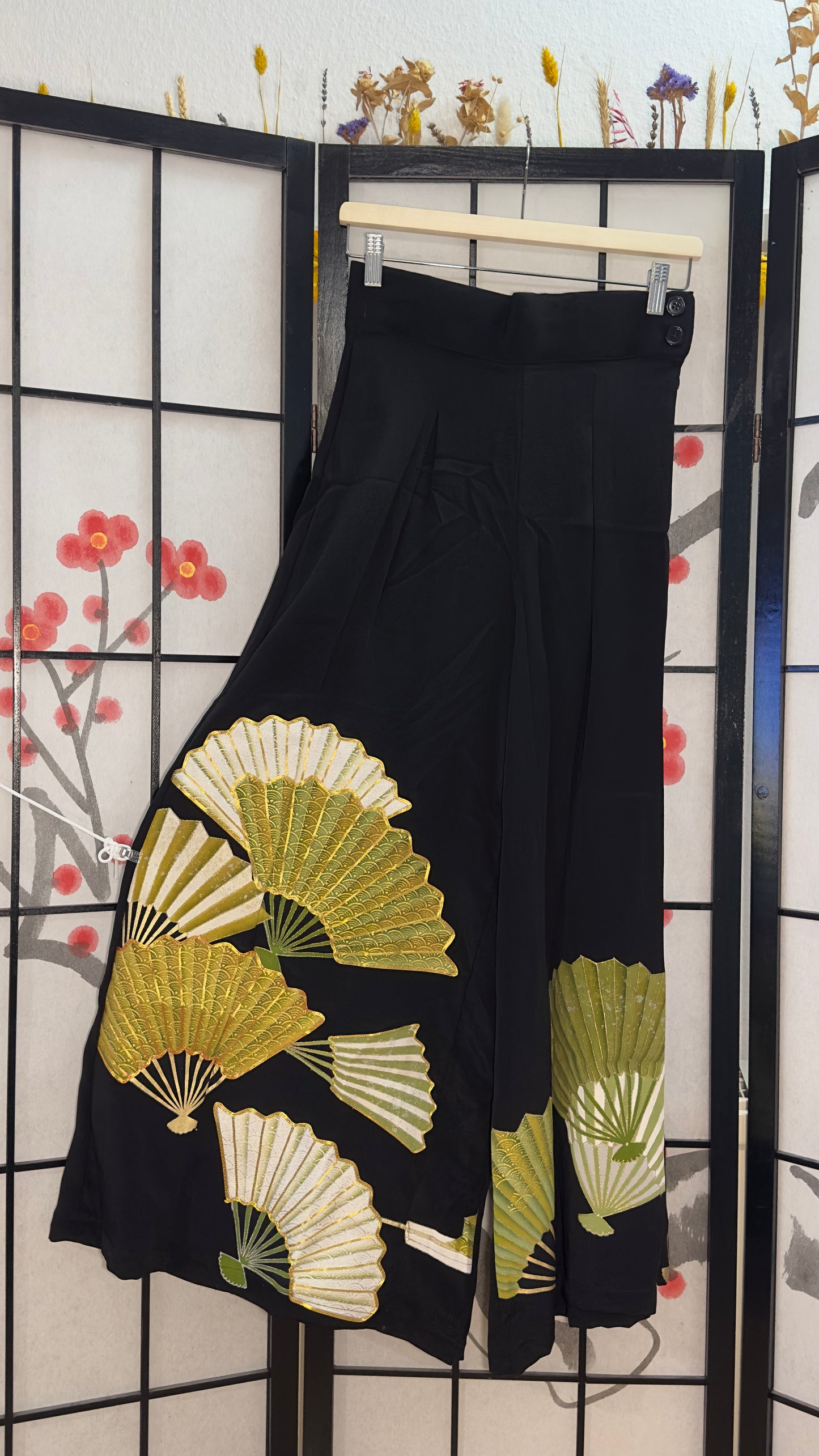 Palazzo Pants LA (Waist 66-73 cm) Upcycled Kimono Black