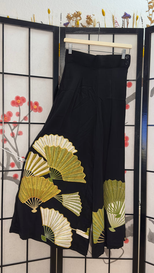 Palazzo Pants LA (Waist 66-73 cm) Upcycled Kimono Black