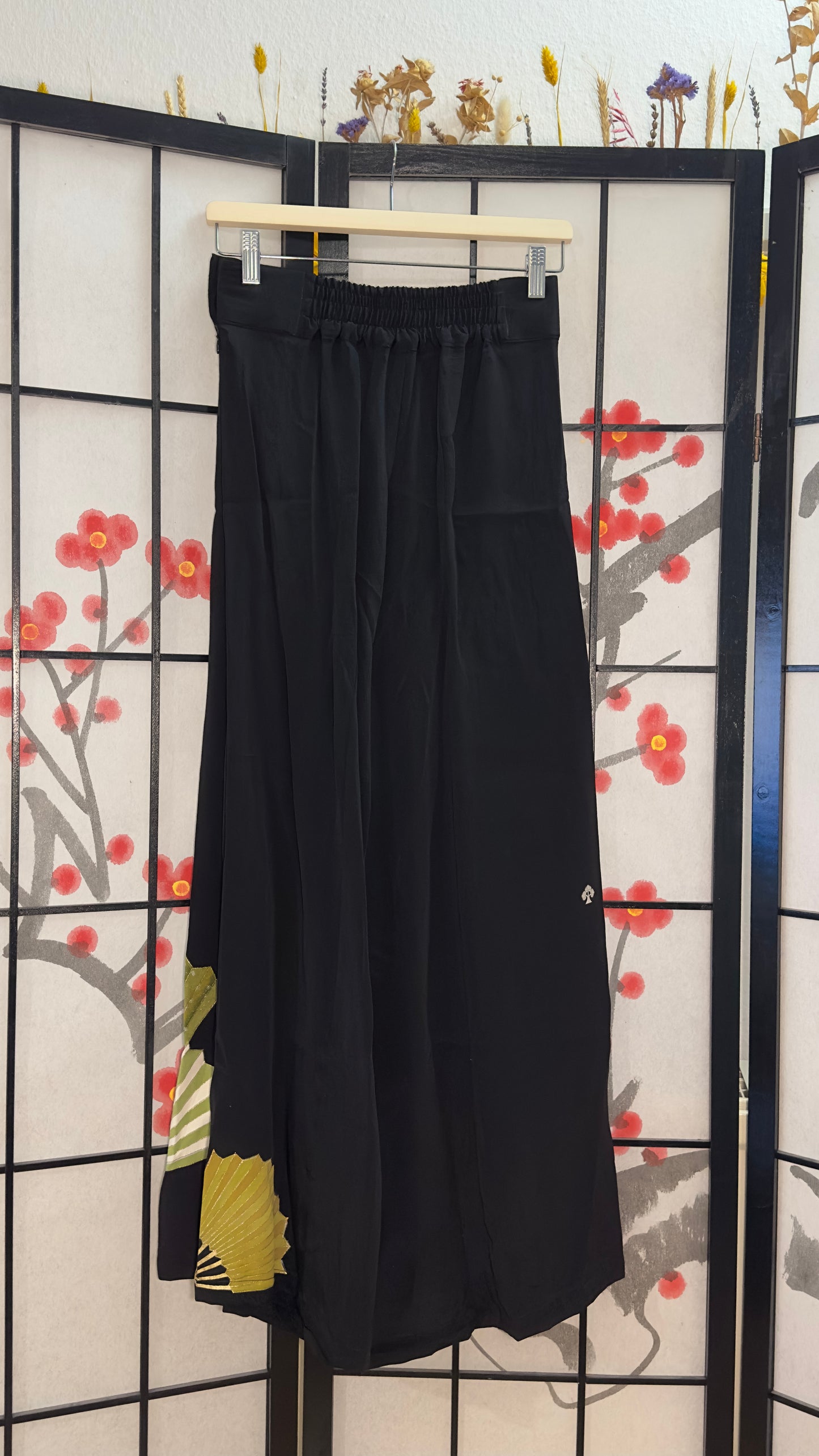 Palazzo Pants LA (Waist 66-73 cm) Upcycled Kimono Black