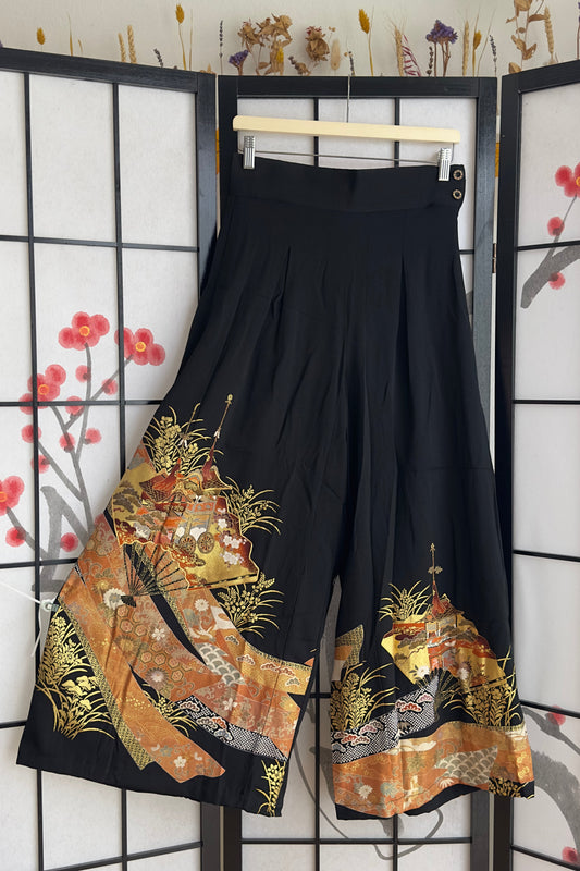 Palazzo Pants (Waist 71-78 cm) Upcycled Kimono Black
