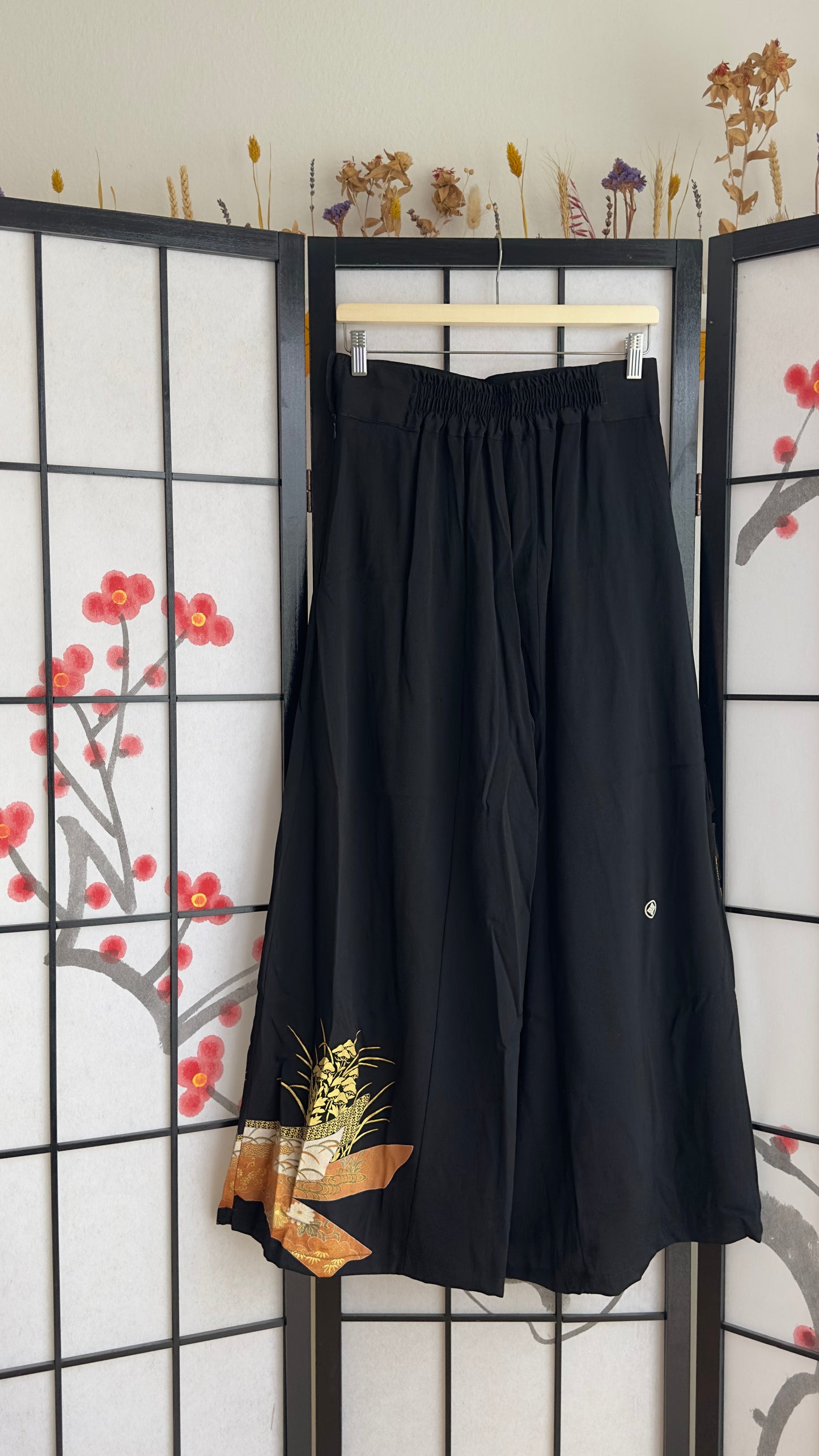 Palazzo Pants (Waist 71-78 cm) Upcycled Kimono Black