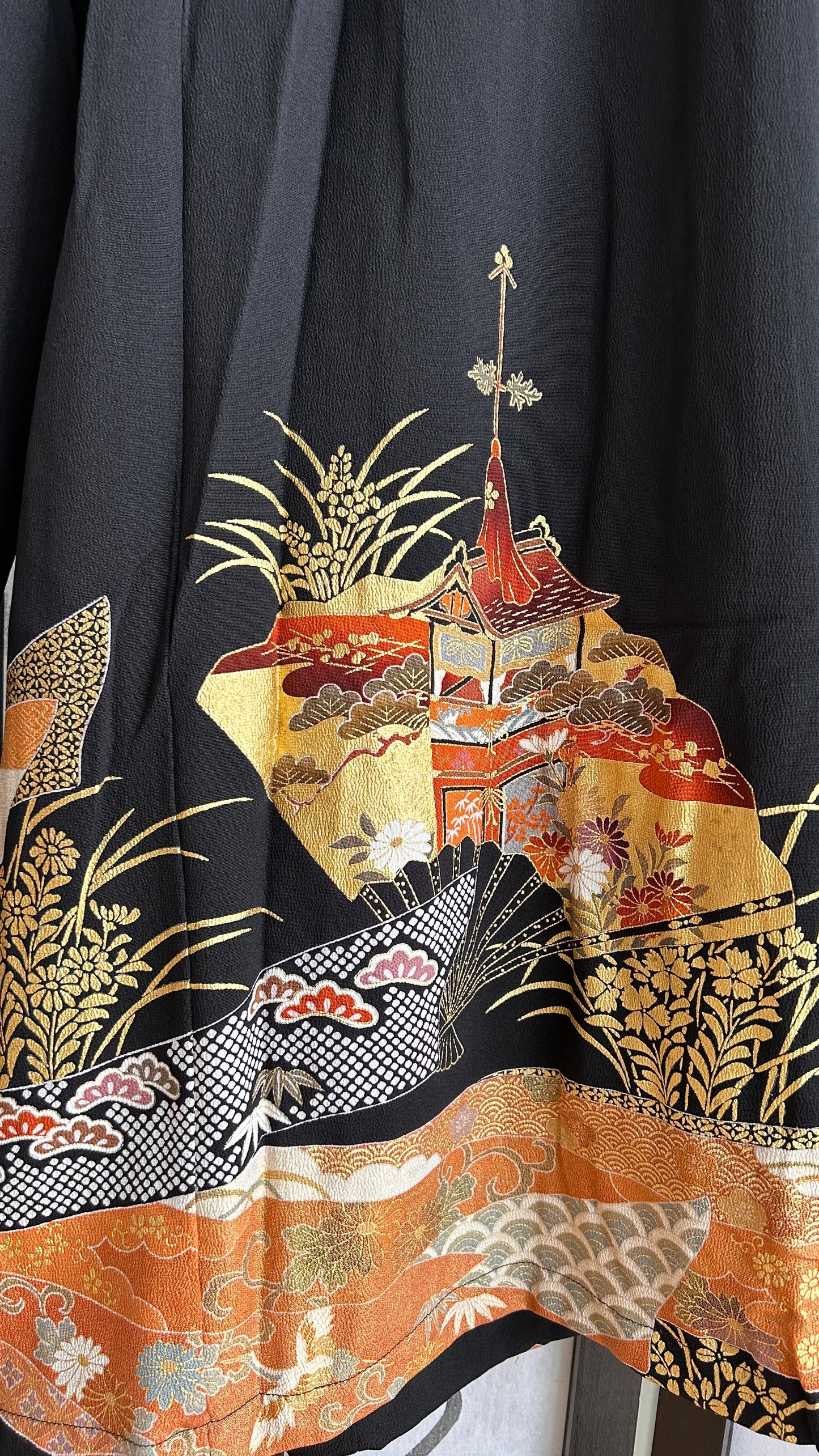 Palazzo Pants (Waist 71-78 cm) Upcycled Kimono Black