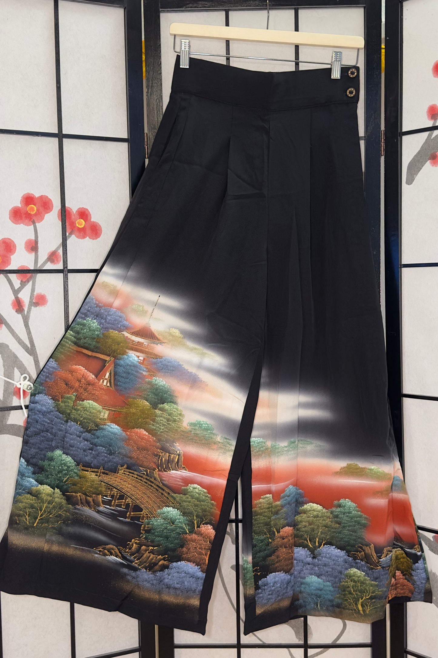 Palazzo Pants (Waist 66-73 cm) Upcycled Kimono Black