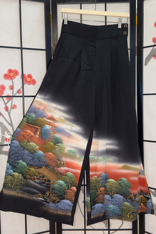 Palazzo Pants (Waist 66-73 cm) Upcycled Kimono Black