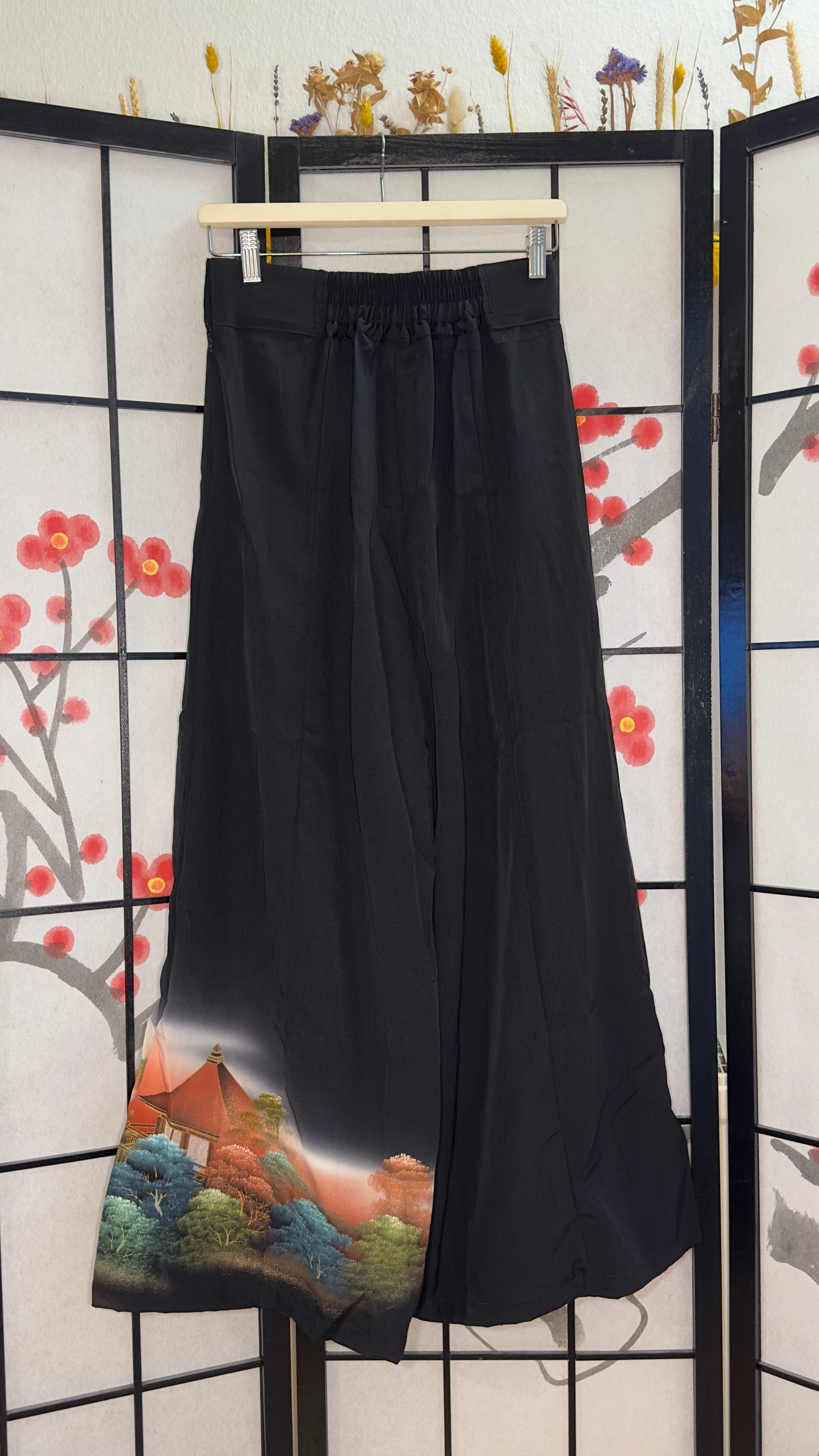 Palazzo Pants (Waist 66-73 cm) Upcycled Kimono Black