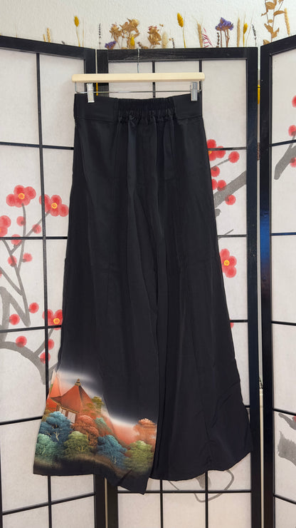 Palazzo Pants size M (Waist 66-73 cm) Upcycled Kimono Black