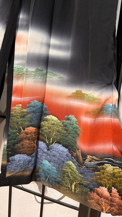 Palazzo Pants size M (Waist 66-73 cm) Upcycled Kimono Black