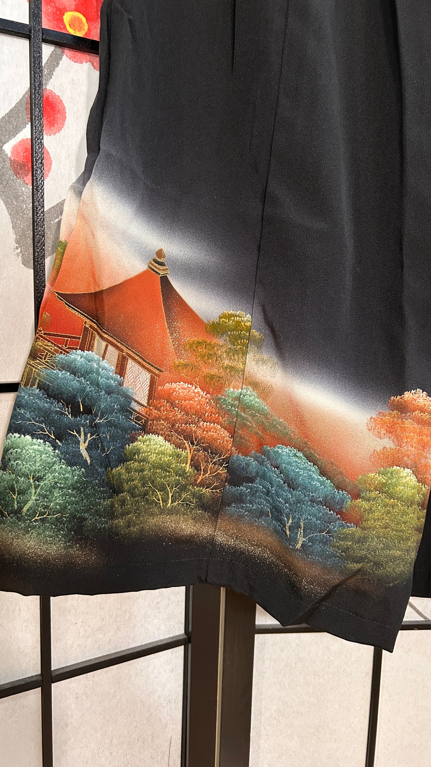 Palazzo Pants (Waist 66-73 cm) Upcycled Kimono Black