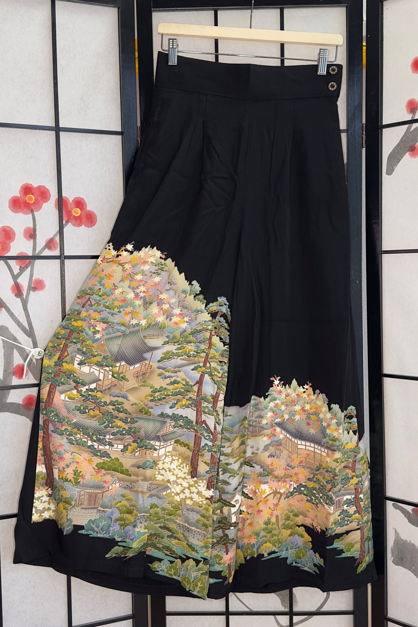 Palazzo Pants (Waist 71-78 cm) Upcycled Kimono Black