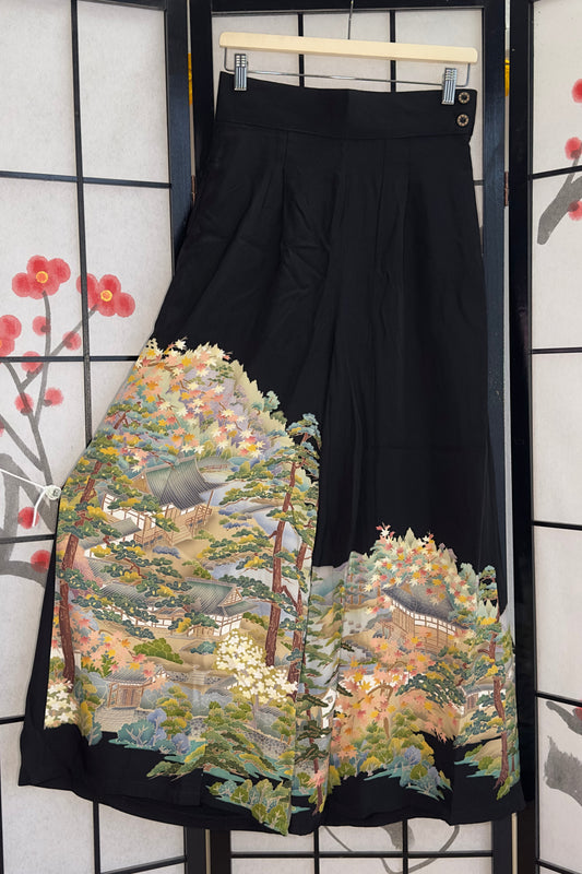 Palazzo Pants (Waist 71-78 cm) Upcycled Kimono Black