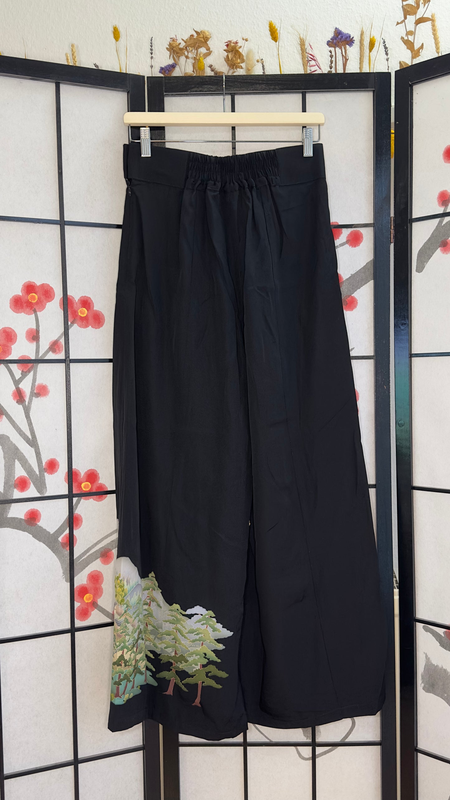 Palazzo Pants (Waist 71-78 cm) Upcycled Kimono Black