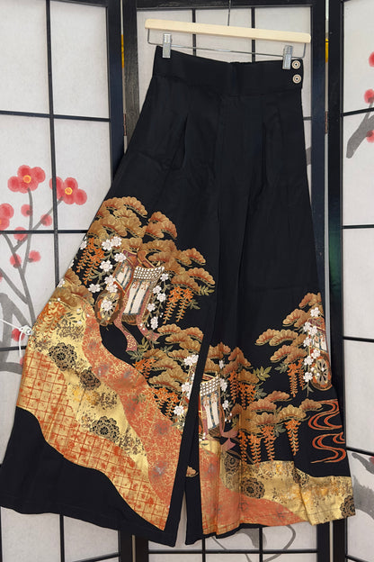 Palazzo Pants size M (Waist 66-73 cm) Upcycled Kimono Black