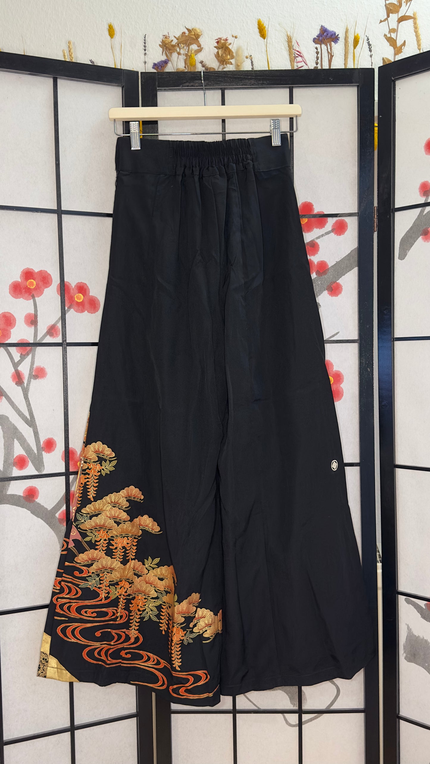 Palazzo Pants (Waist 66-73 cm) Upcycled Kimono Black