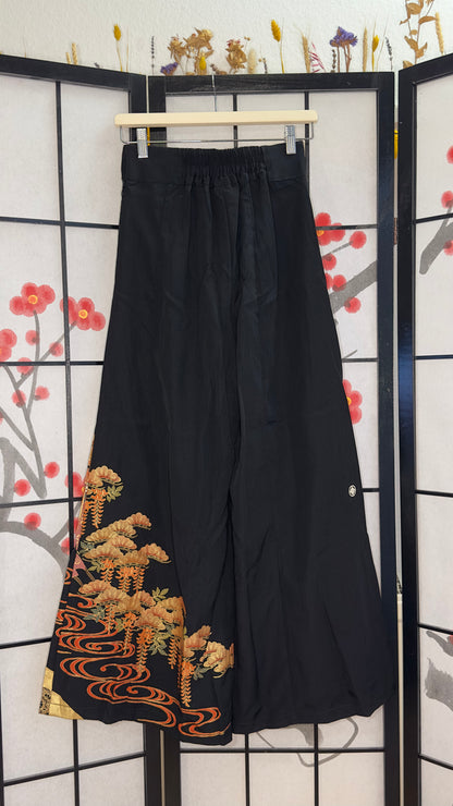 Palazzo Pants size M (Waist 66-73 cm) Upcycled Kimono Black