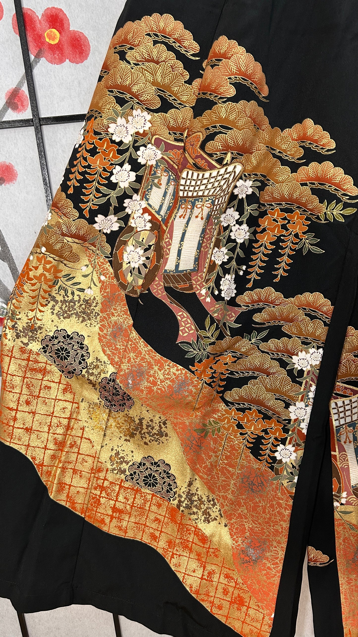 Palazzo Pants (Waist 66-73 cm) Upcycled Kimono Black