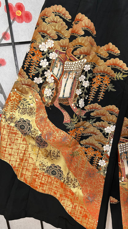 Palazzo Pants size M (Waist 66-73 cm) Upcycled Kimono Black