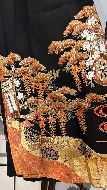 Palazzo Pants size M (Waist 66-73 cm) Upcycled Kimono Black
