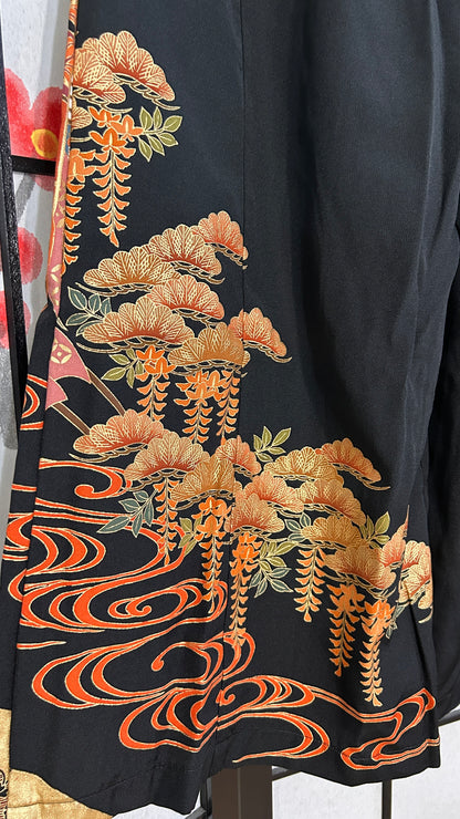 Palazzo Pants size M (Waist 66-73 cm) Upcycled Kimono Black