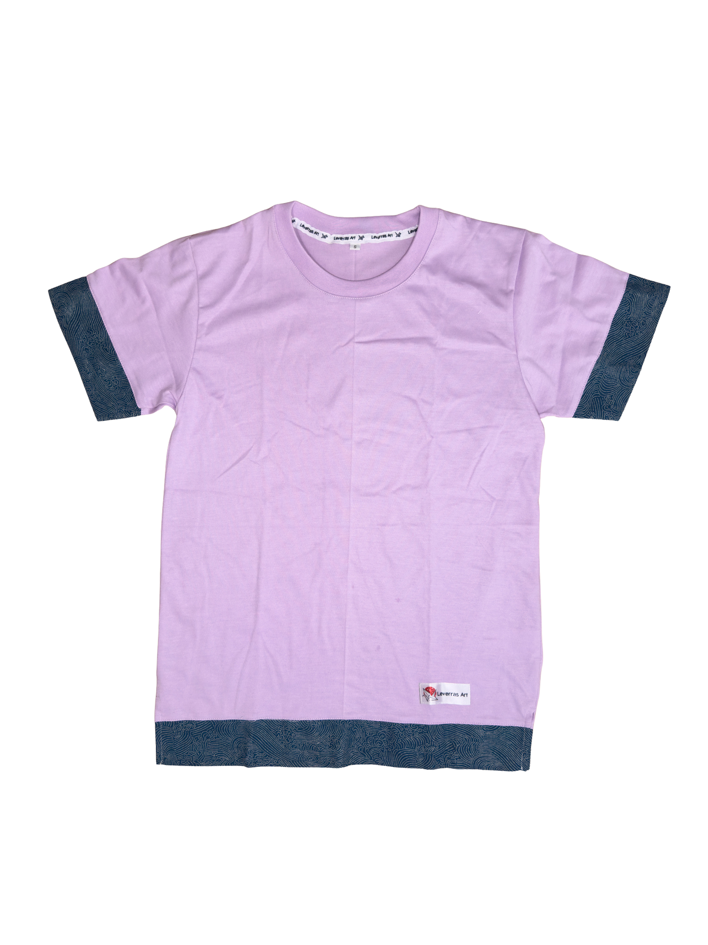 Lilac unisex regular fit t-shirt with traditional japanese fabric and japanese pattern made by Leverras Art