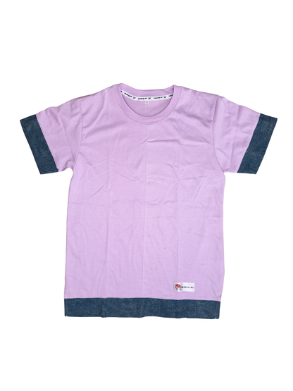 Lilac unisex regular fit t-shirt with traditional japanese fabric and japanese pattern made by Leverras Art