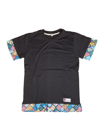 Black unisex regular fit t-shirt with traditional japanese fabric and japanese pattern made by Leverras Art