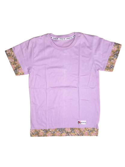 Lilac unisex regular fit t-shirt with traditional japanese fabric and japanese pattern made by Leverras Art
