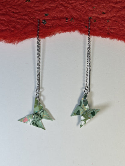 Mini Butterfly Chain Origami Earrings Silver – Pattern 3, mint green, stainless steel chain